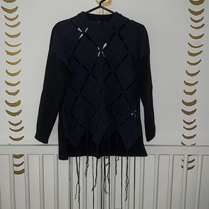 BRAND NEW WITH TAGS PROENZA SCHOULER OPEN ARGYLE NAVY TASSLE SWEATER NAVY XS